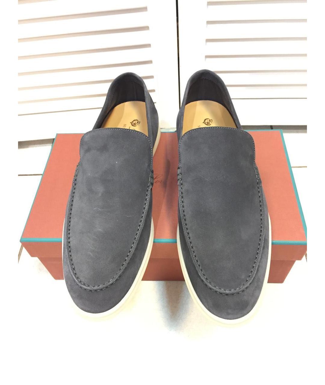 LORO PIANA Антрацитовые замшевые лоферы, фото 3