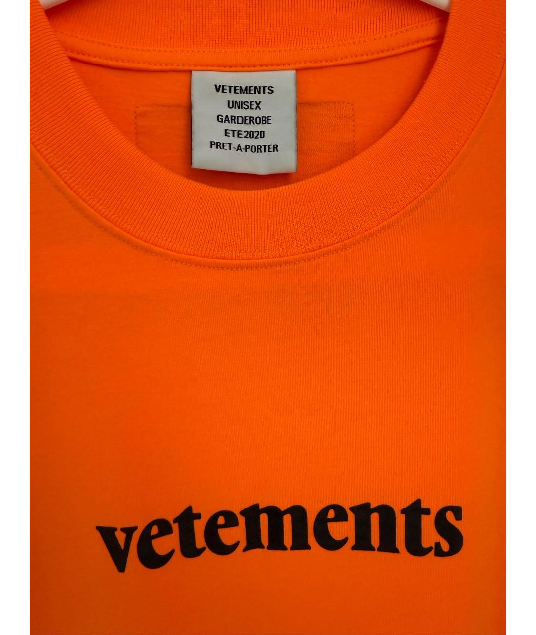 VETEMENTS Оранжевая хлопковая футболка, фото 3