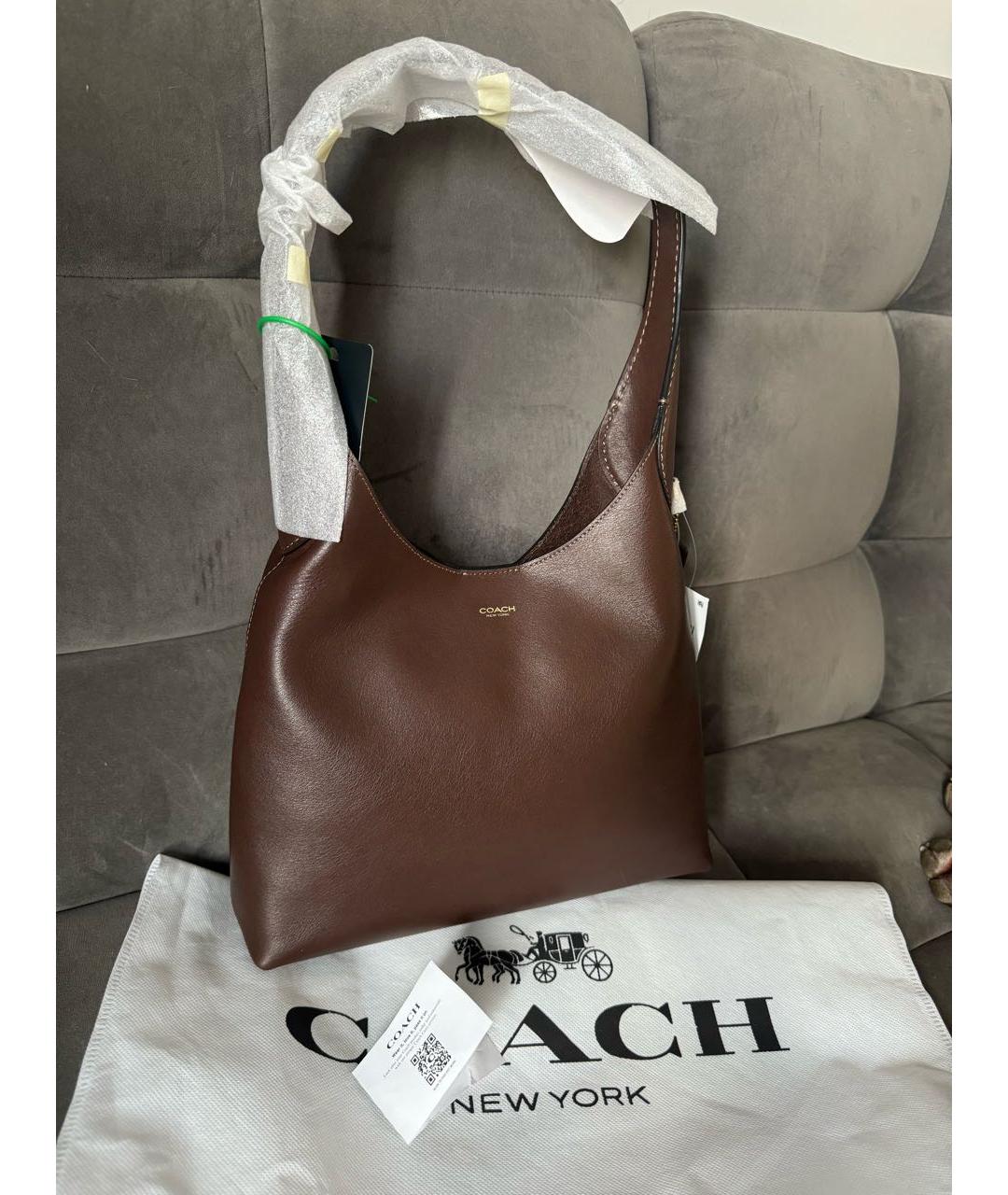 COACH Коричневая кожаная сумка тоут, фото 4