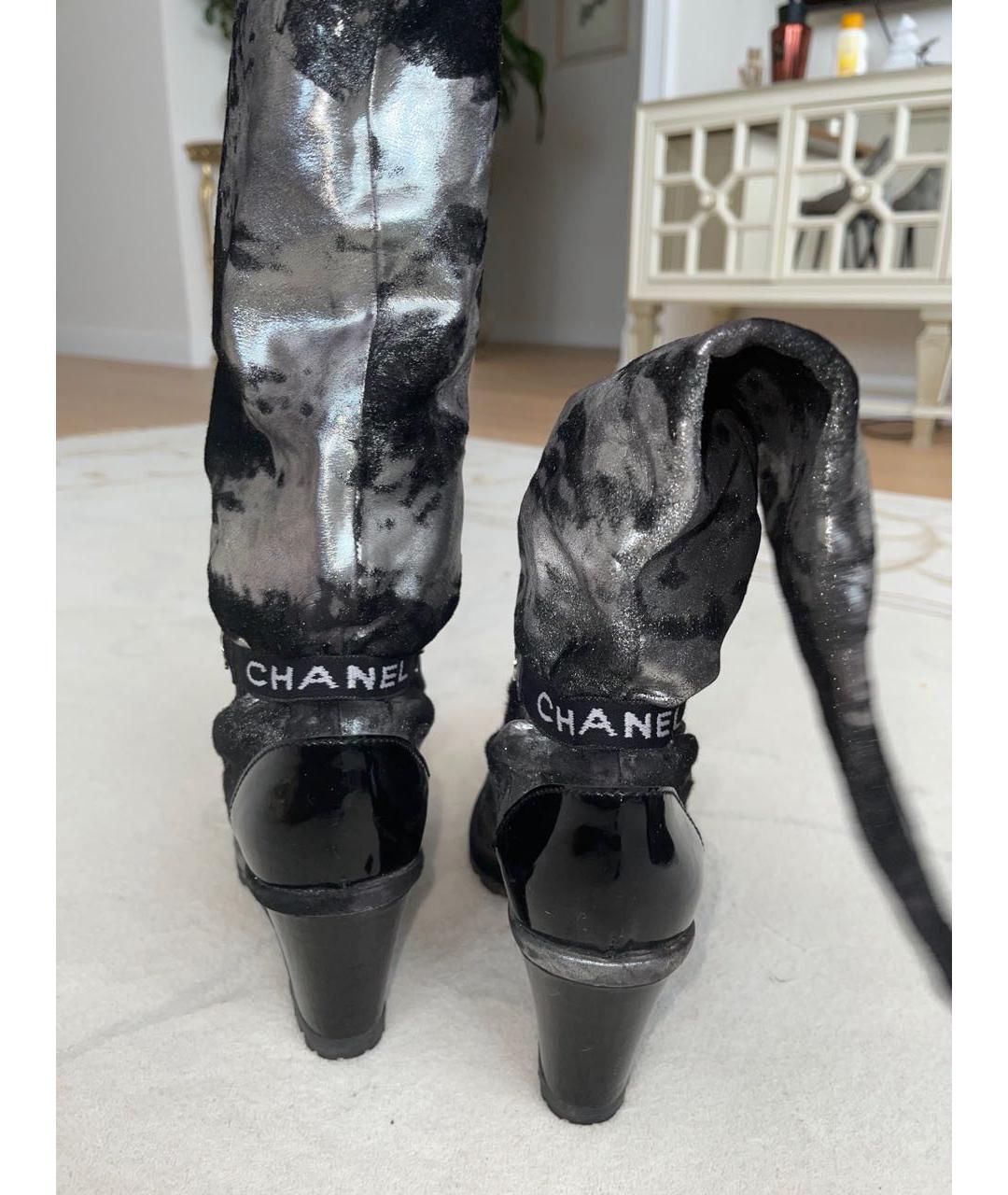 CHANEL Черные кожаные сапоги, фото 2