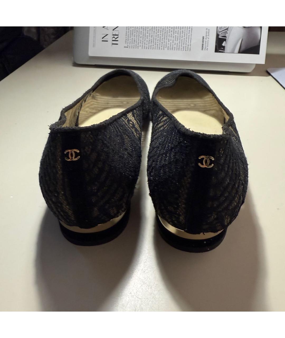 CHANEL Черные текстильные балетки, фото 5