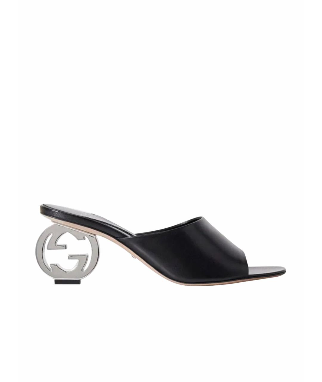 GUCCI Черные кожаные мюли, фото 1