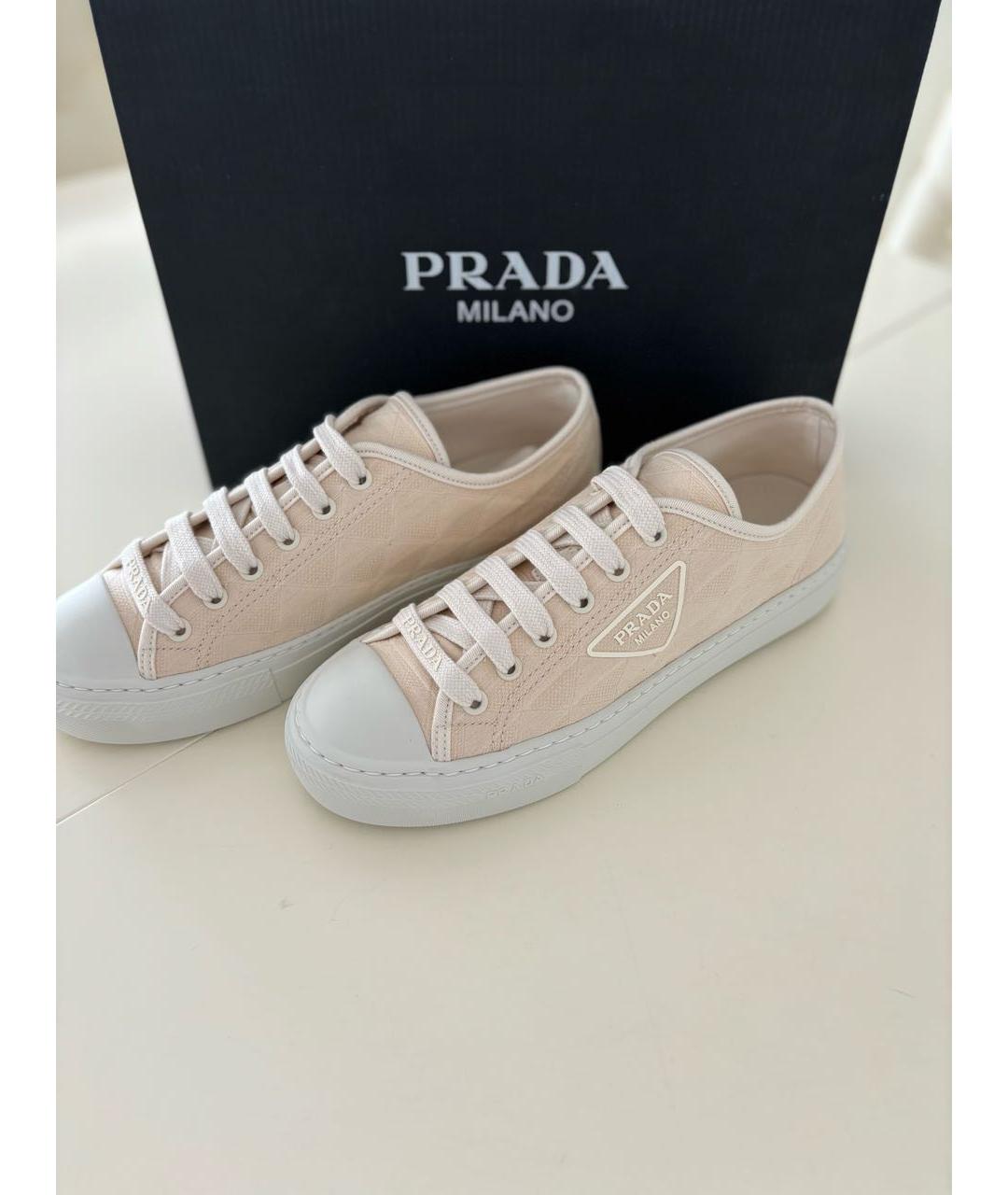 PRADA Бежевые текстильные кеды, фото 8