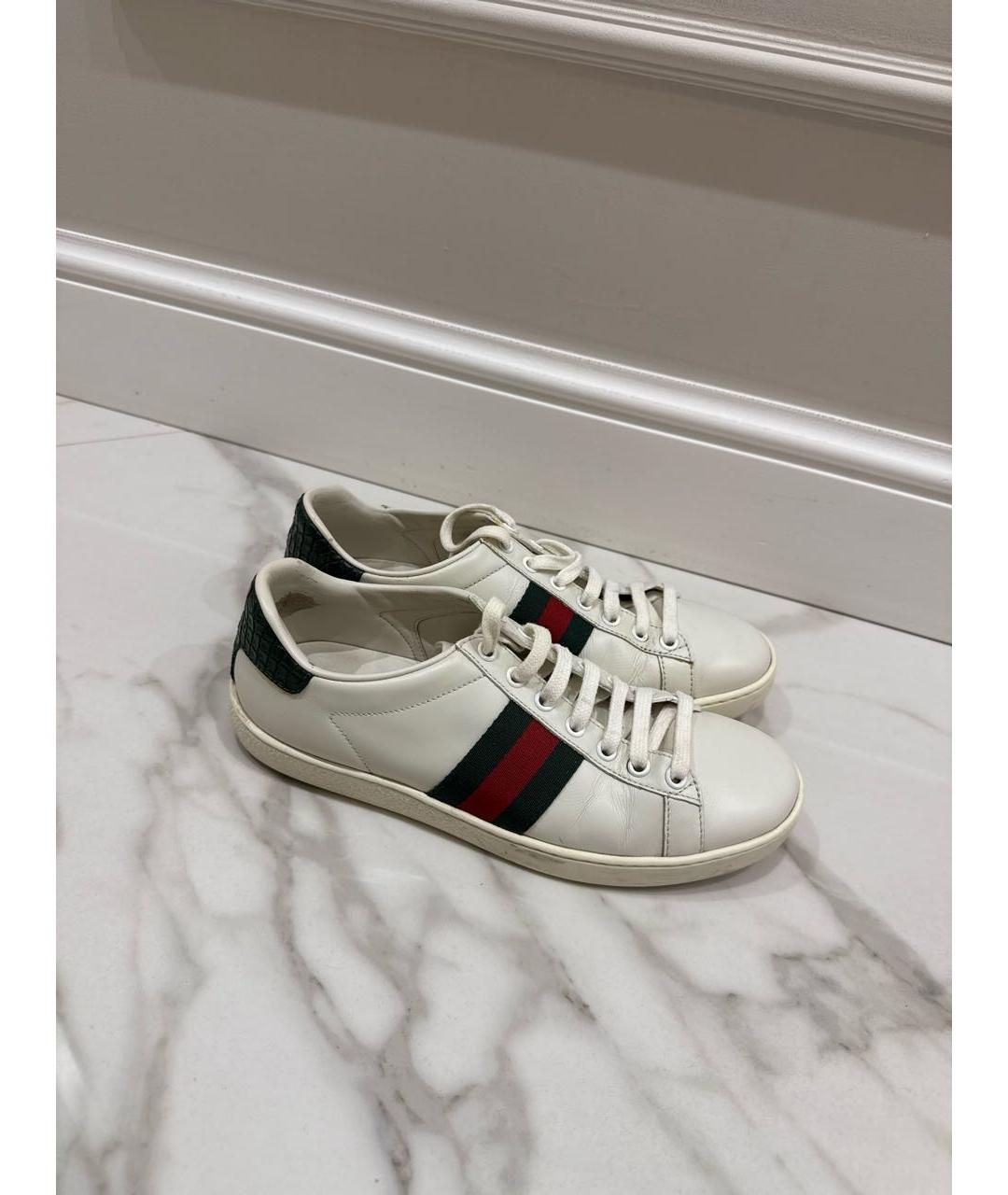GUCCI Белые кожаные кеды, фото 6