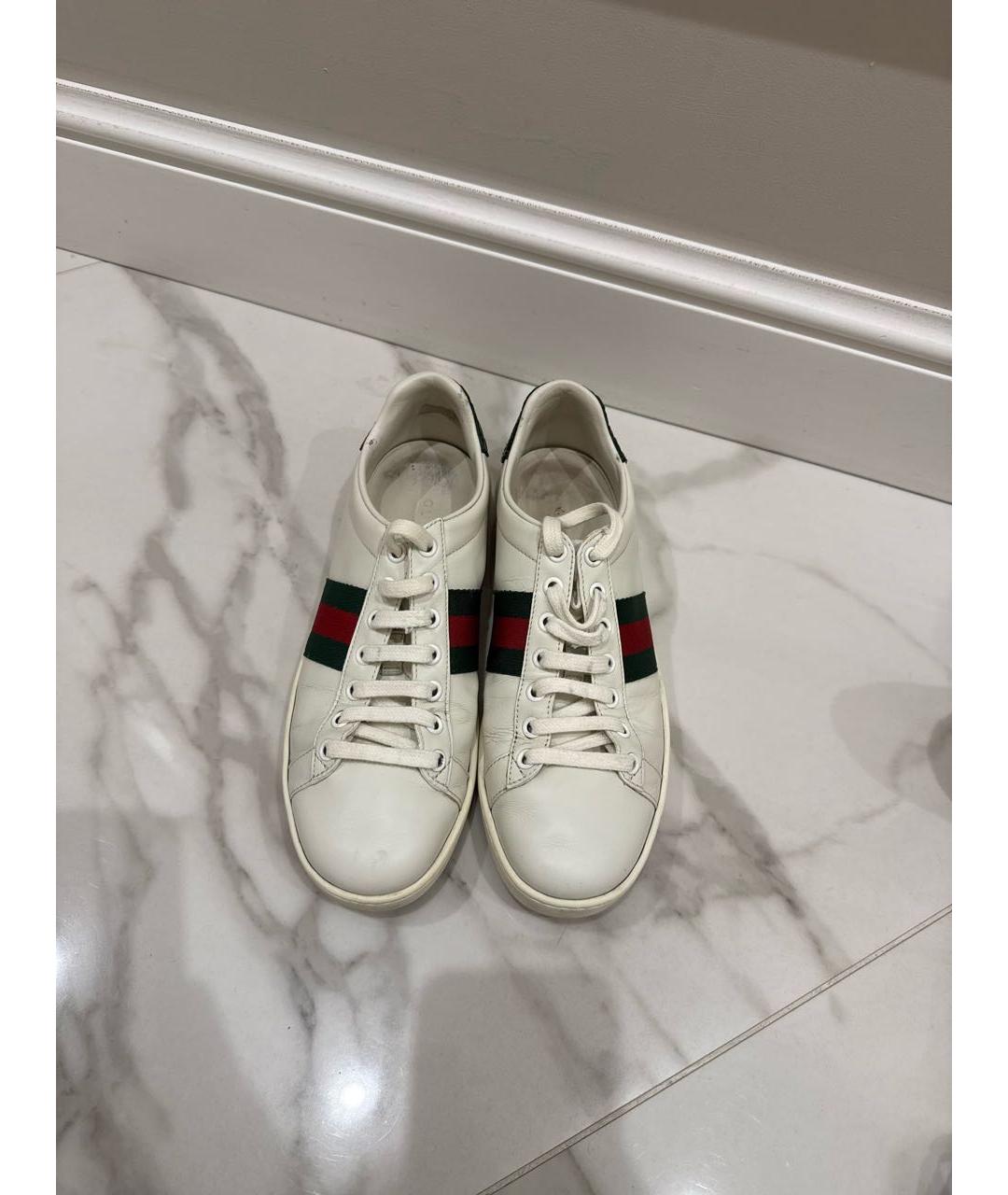 GUCCI Белые кожаные кеды, фото 2