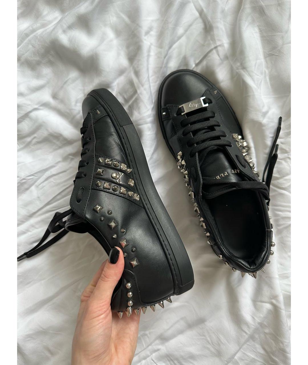 PHILIPP PLEIN Черные кожаные кеды, фото 2