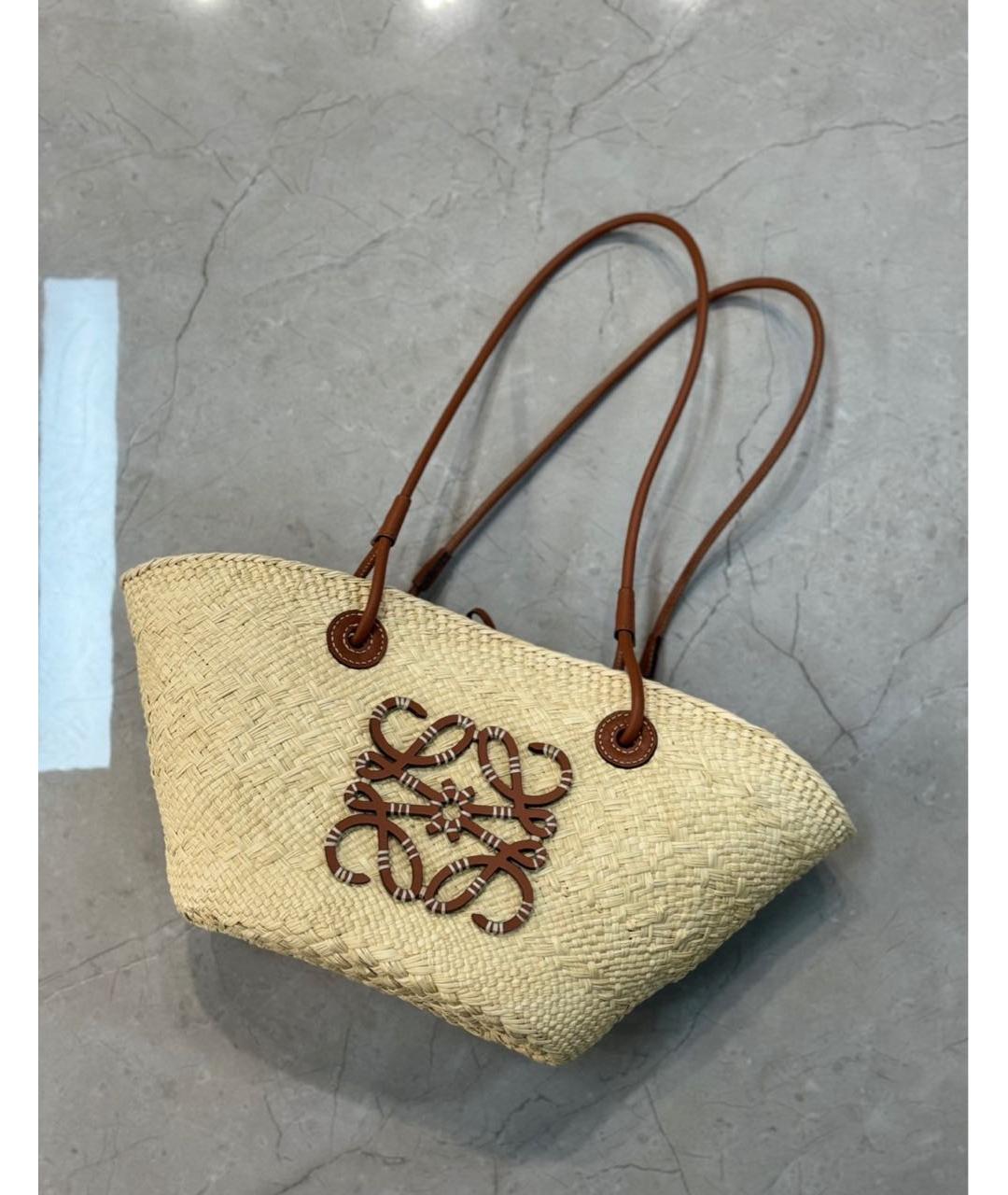 LOEWE Бежевая пелетеная пляжная сумка, фото 2