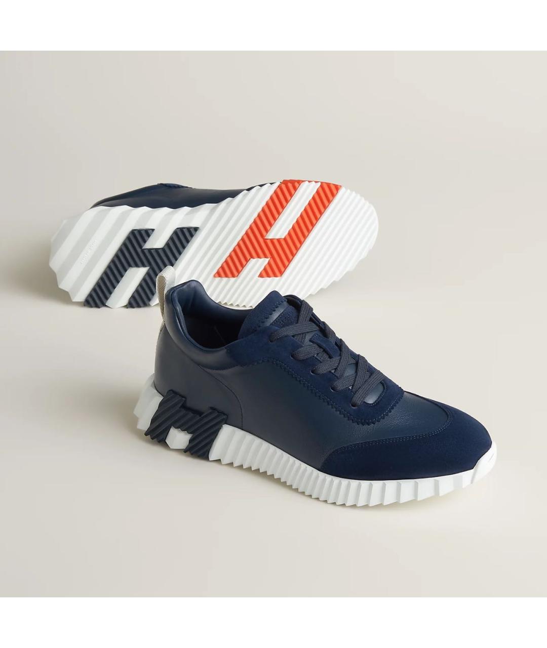 HERMES Темно-синие кожаные низкие кроссовки / кеды, фото 3