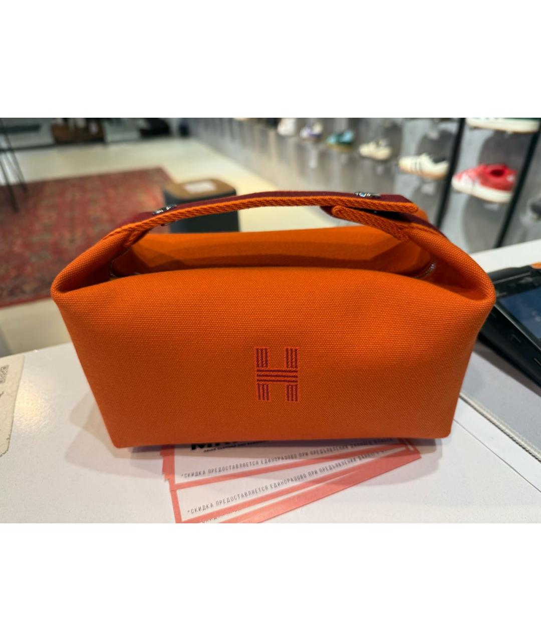 HERMES Оранжевая хлопковая косметичка, фото 2