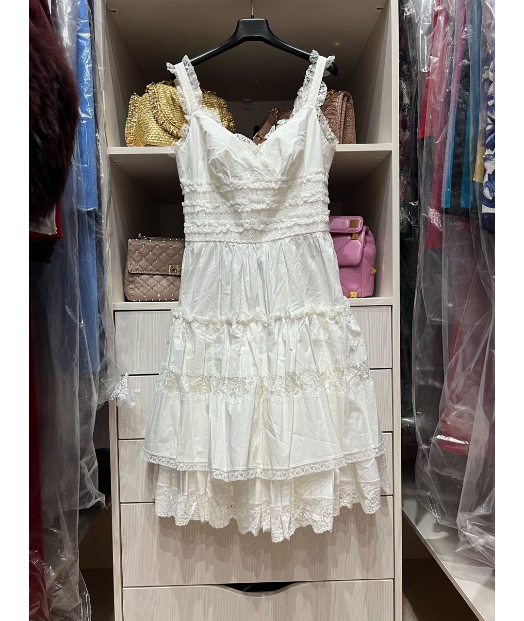 DOLCE&GABBANA Белое хлопко-эластановое повседневное платье, фото 3