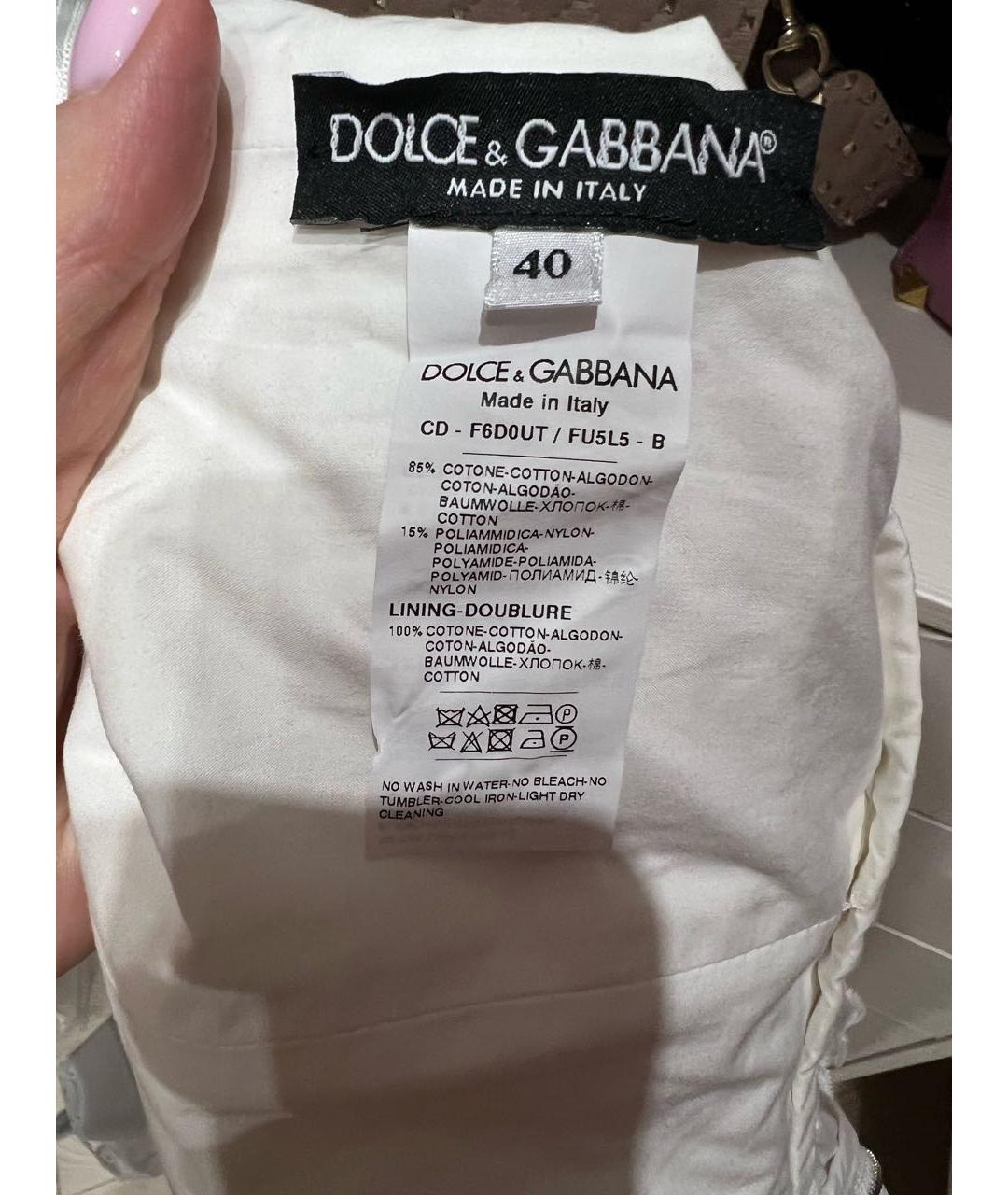 DOLCE&GABBANA Белое хлопко-эластановое повседневное платье, фото 5