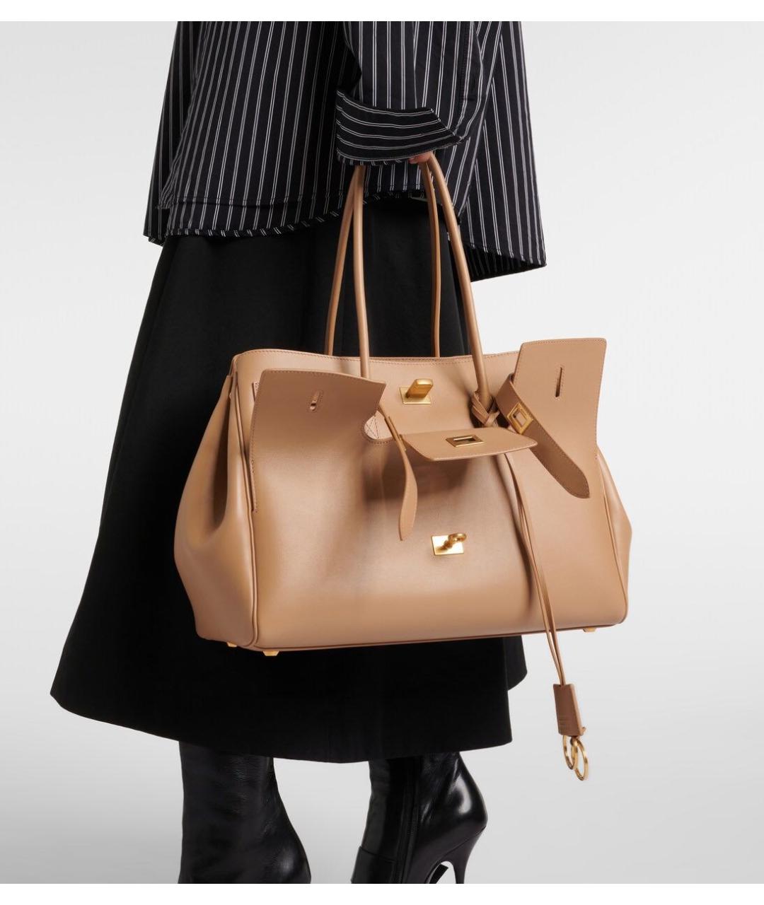 BALENCIAGA Бежевая кожаная сумка тоут, фото 2