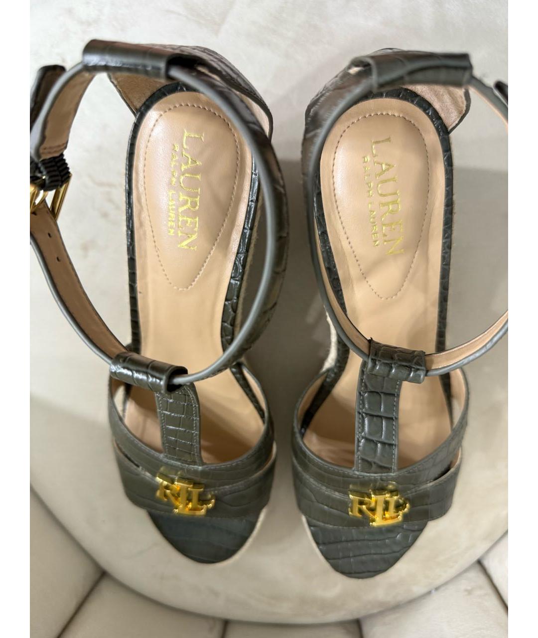 RALPH LAUREN Хаки кожаные босоножки, фото 3