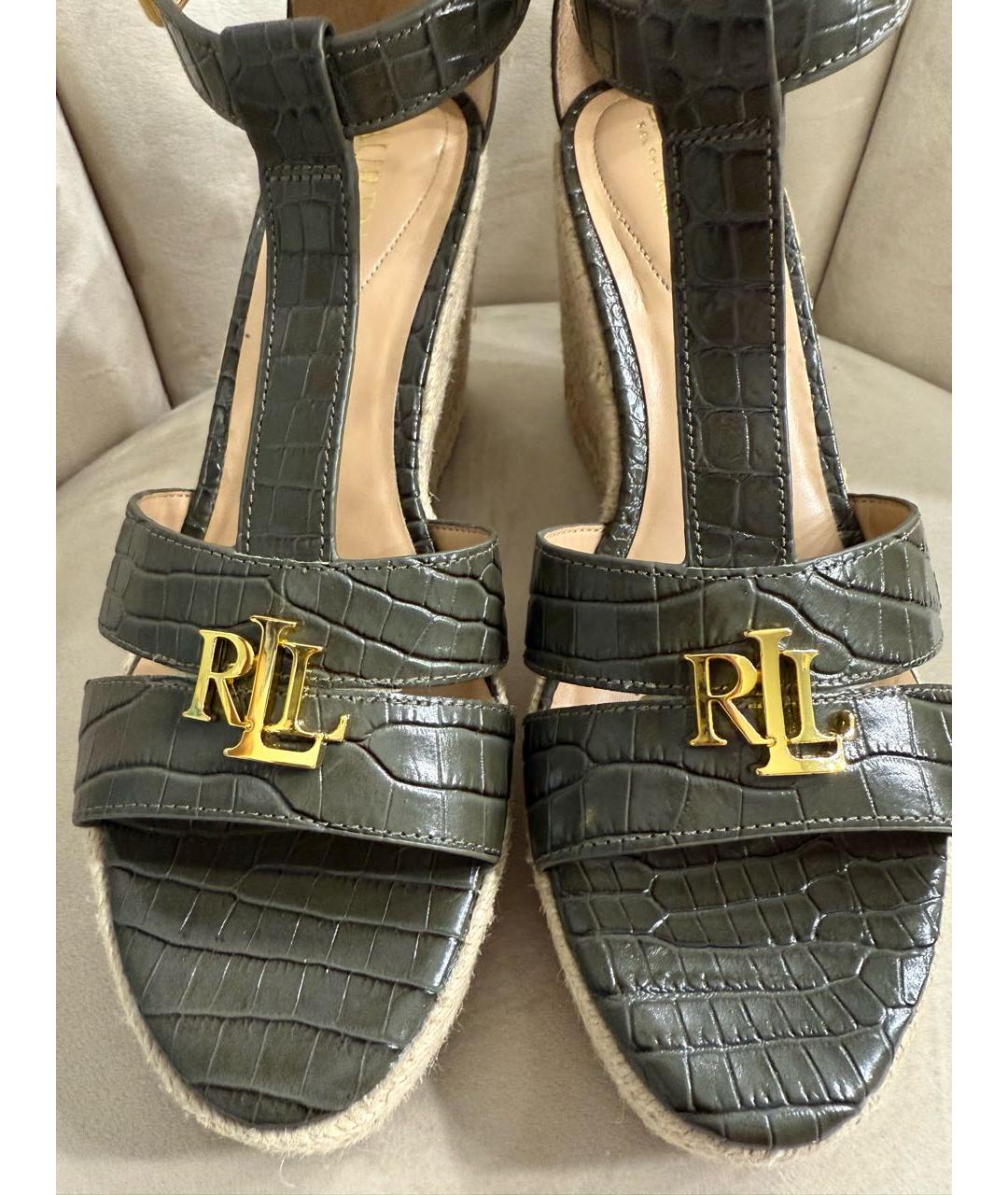 RALPH LAUREN Хаки кожаные босоножки, фото 2