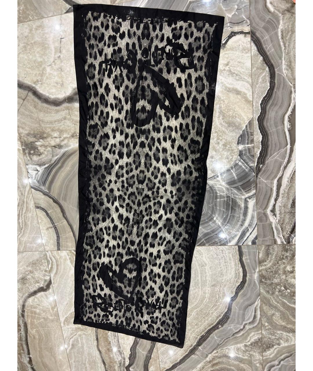 ROBERTO CAVALLI Антрацитовый шелковый шарф, фото 4