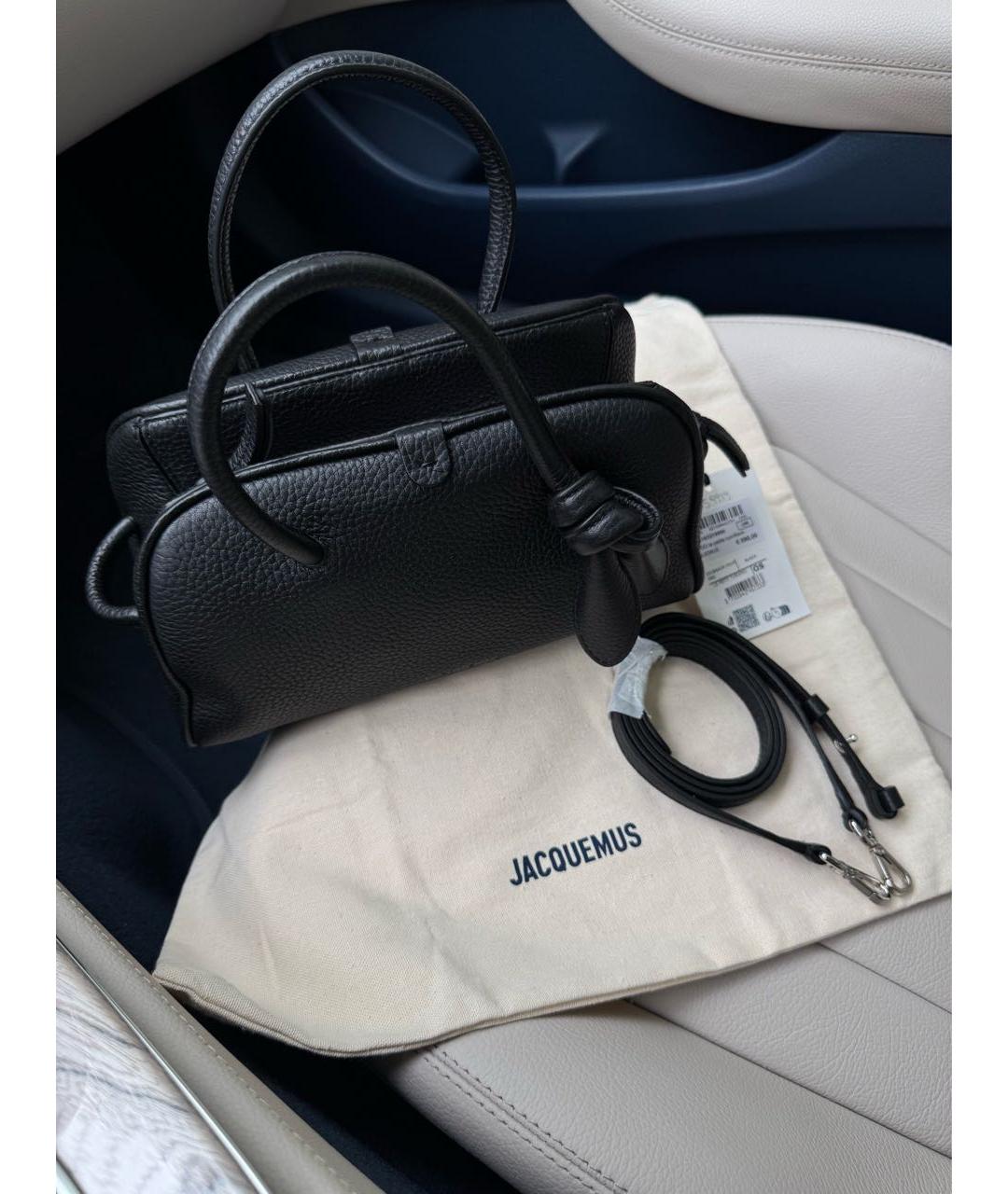 JACQUEMUS Черная кожаная сумка с короткими ручками, фото 4
