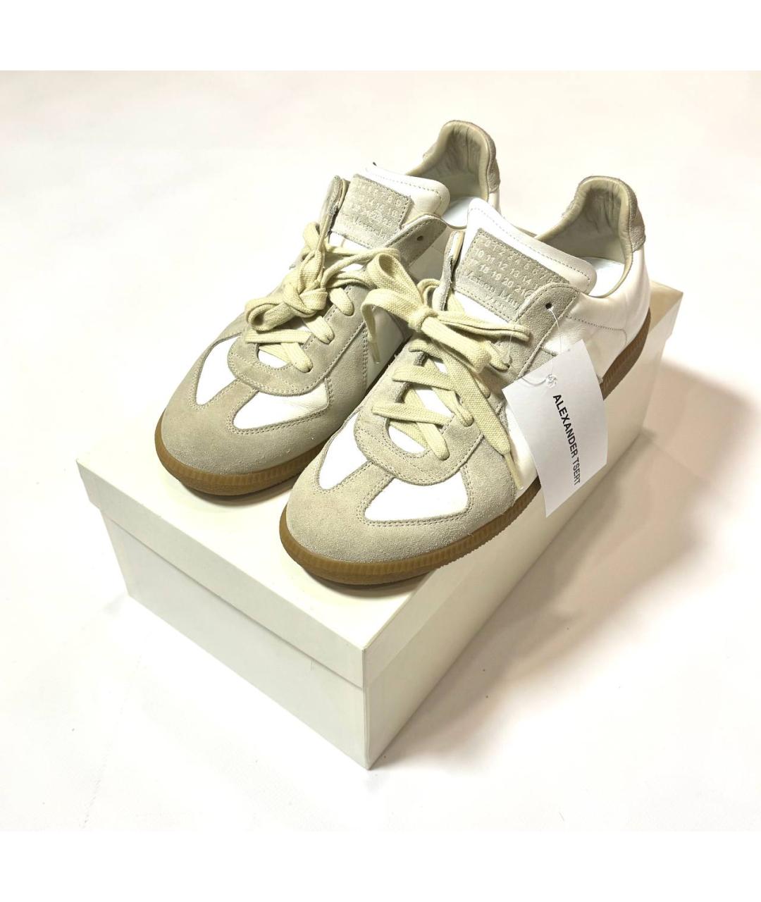 MAISON MARGIELA Белые кожаные низкие кроссовки / кеды, фото 2