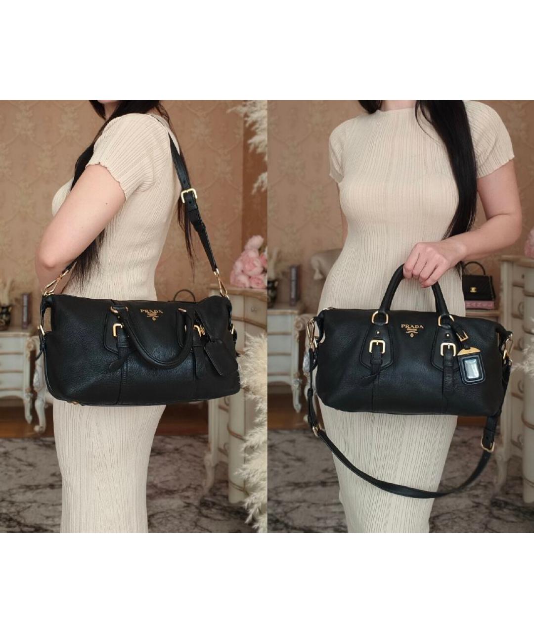 PRADA Черная кожаная сумка с короткими ручками, фото 4