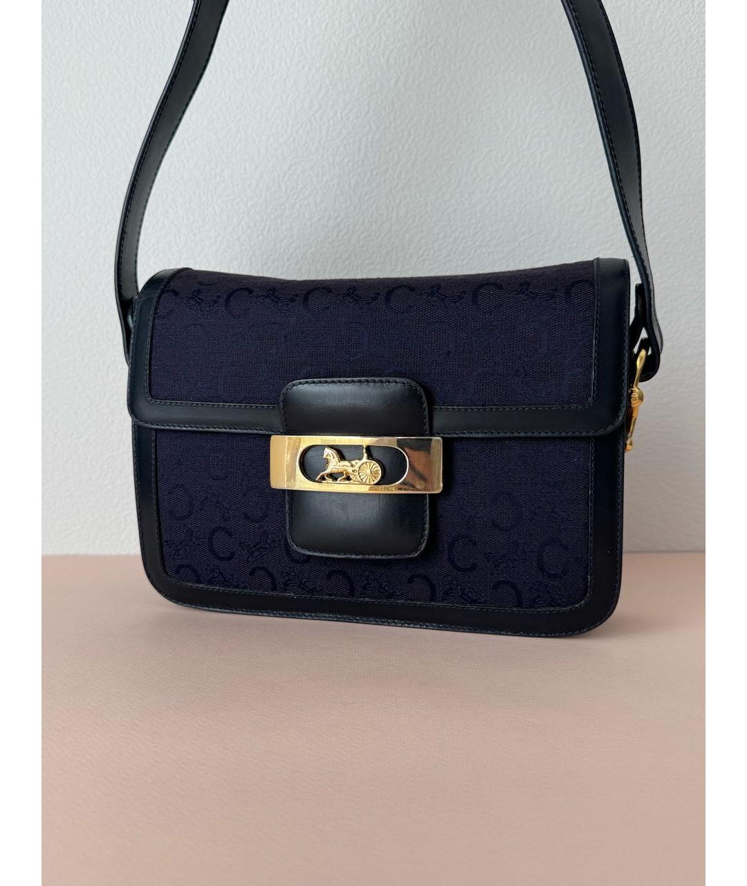 CELINE Темно-синяя жаккардовая сумка с короткими ручками, фото 7
