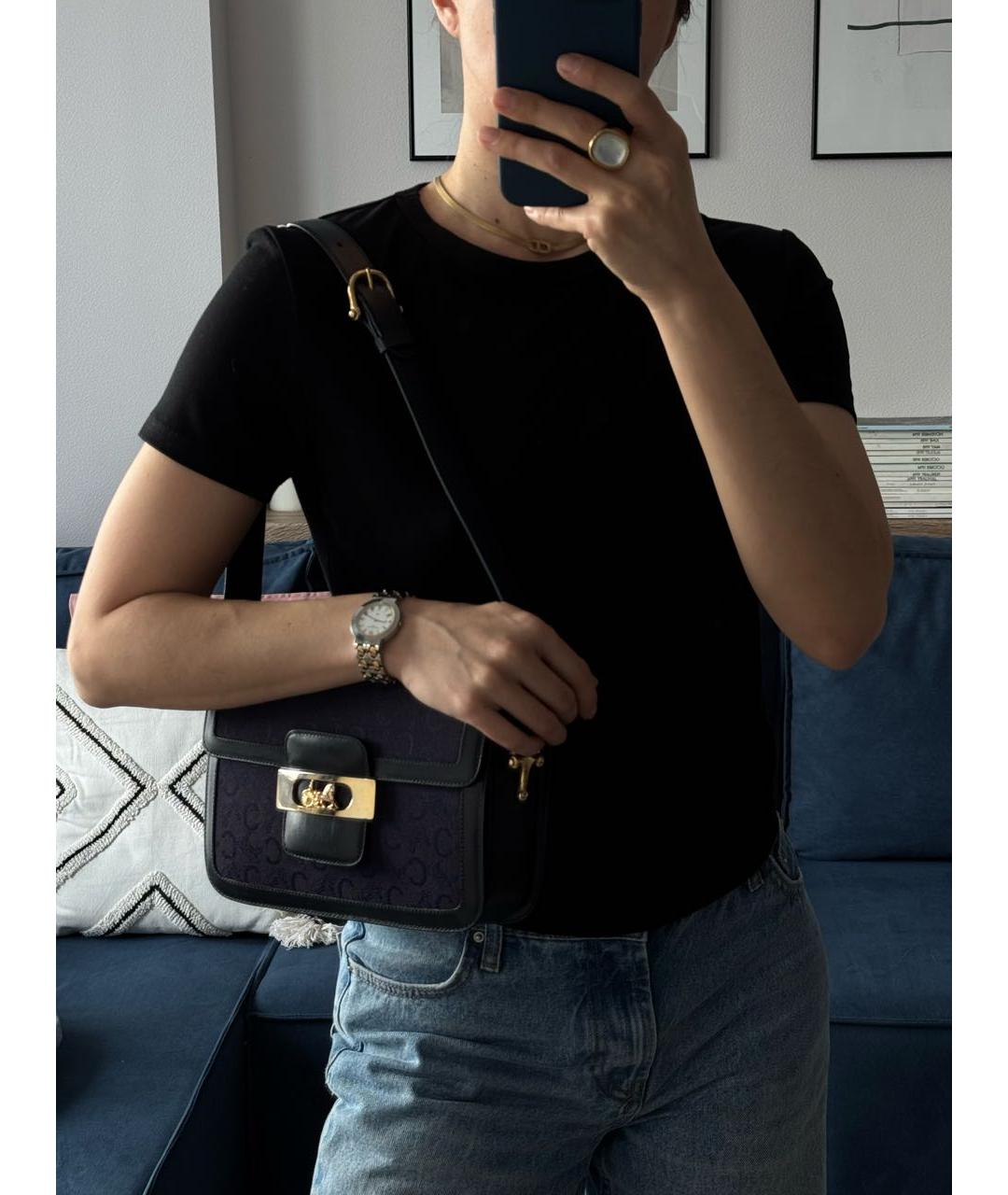 CELINE Темно-синяя жаккардовая сумка с короткими ручками, фото 8