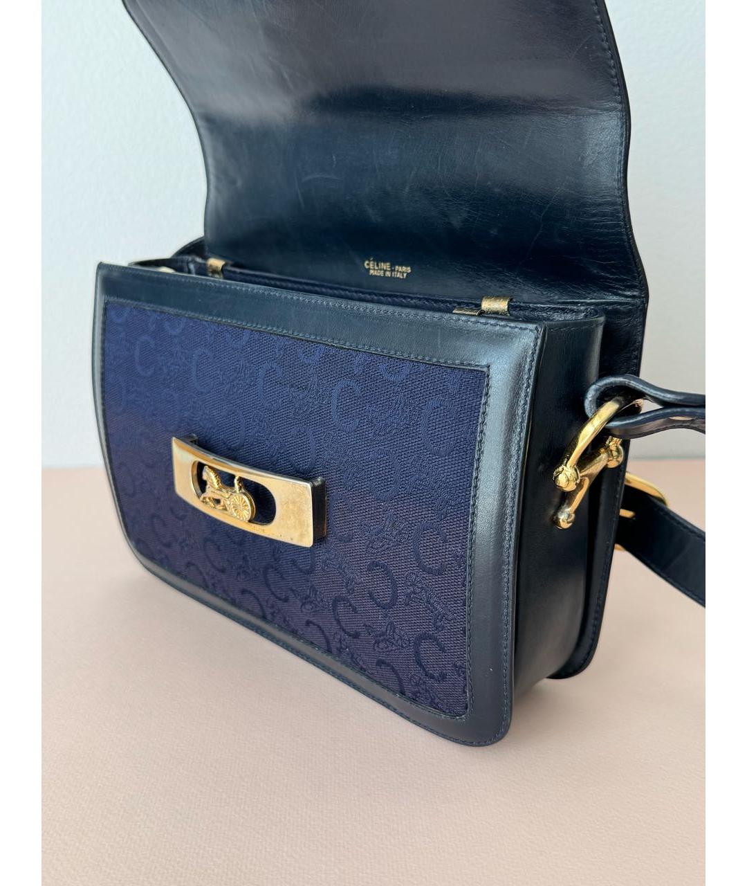 CELINE Темно-синяя жаккардовая сумка с короткими ручками, фото 6