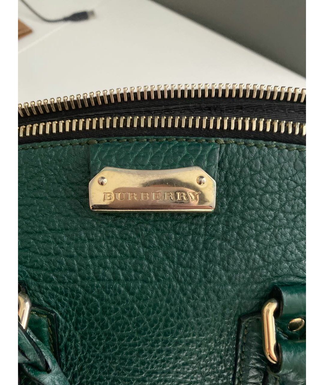 BURBERRY Зеленая кожаная сумка тоут, фото 6