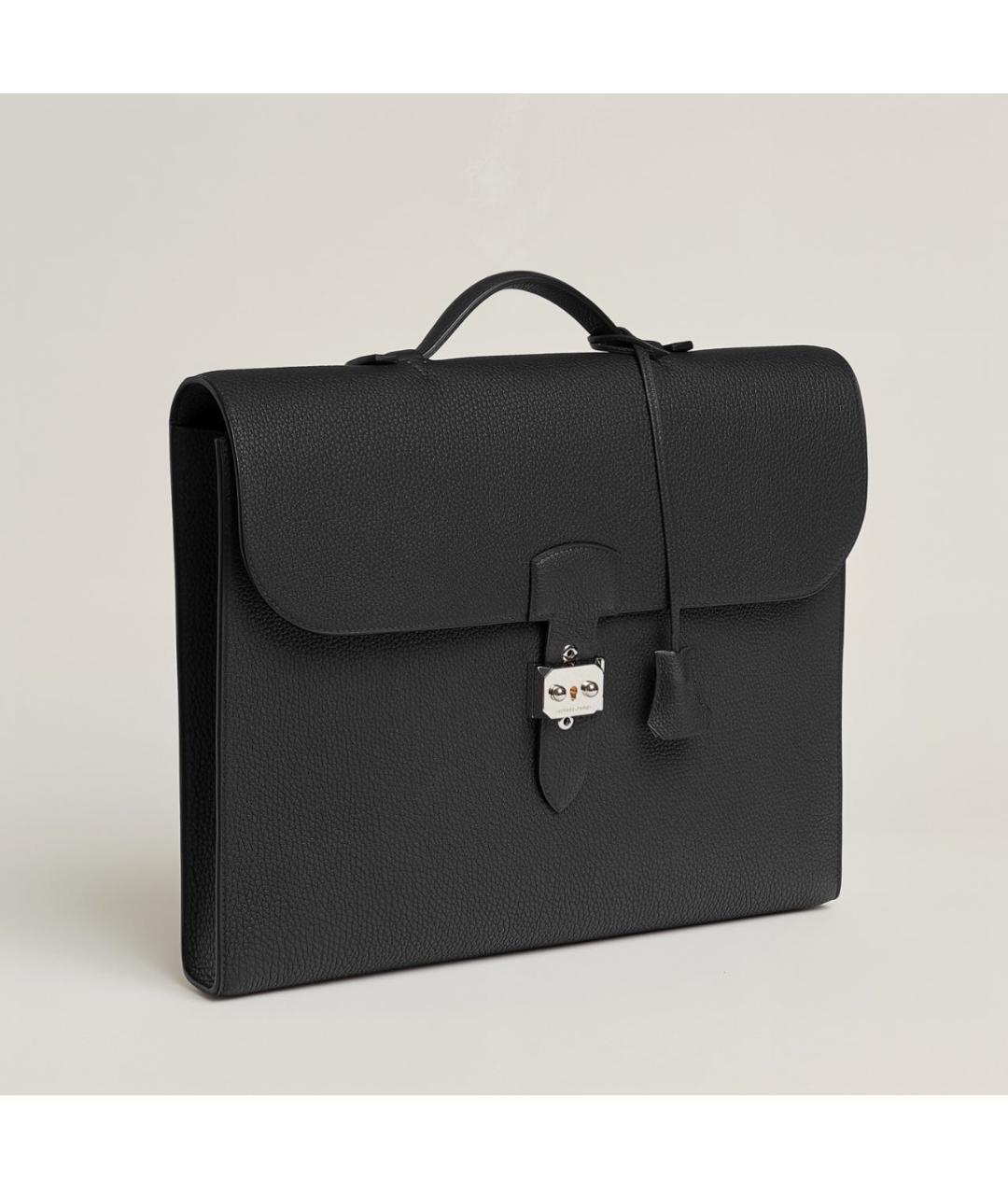 HERMES Черный кожаный портфель, фото 4