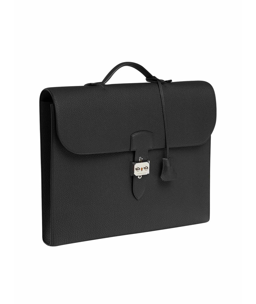 HERMES Черный кожаный портфель, фото 1