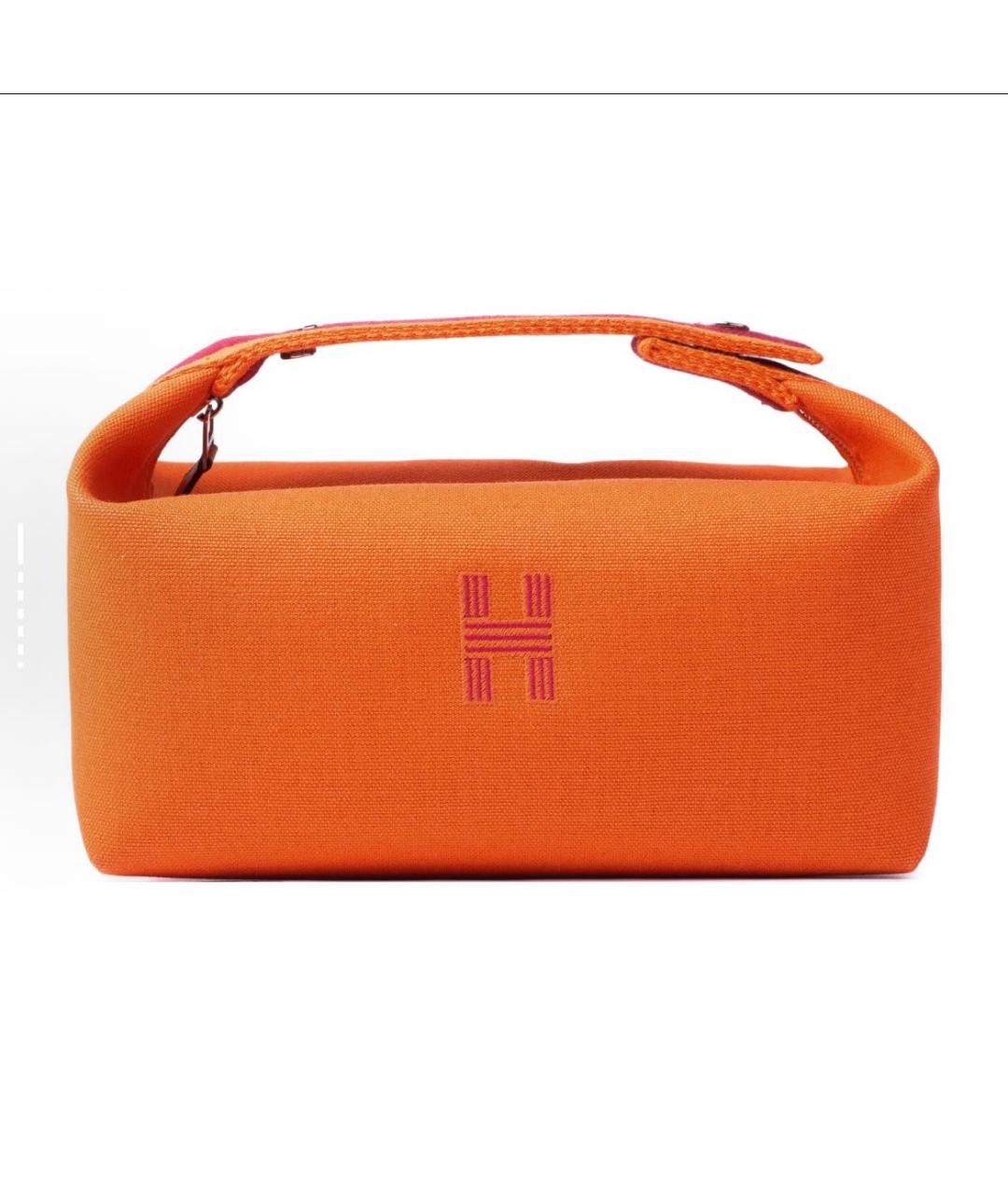 HERMES Оранжевая тканевая косметичка, фото 5