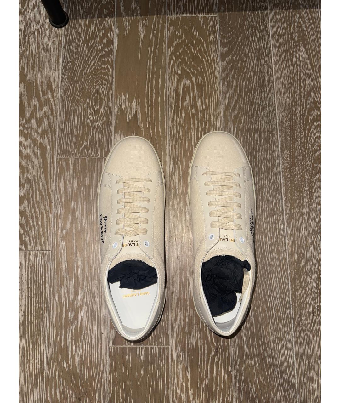 SAINT LAURENT Бежевые текстильные низкие кроссовки / кеды, фото 3