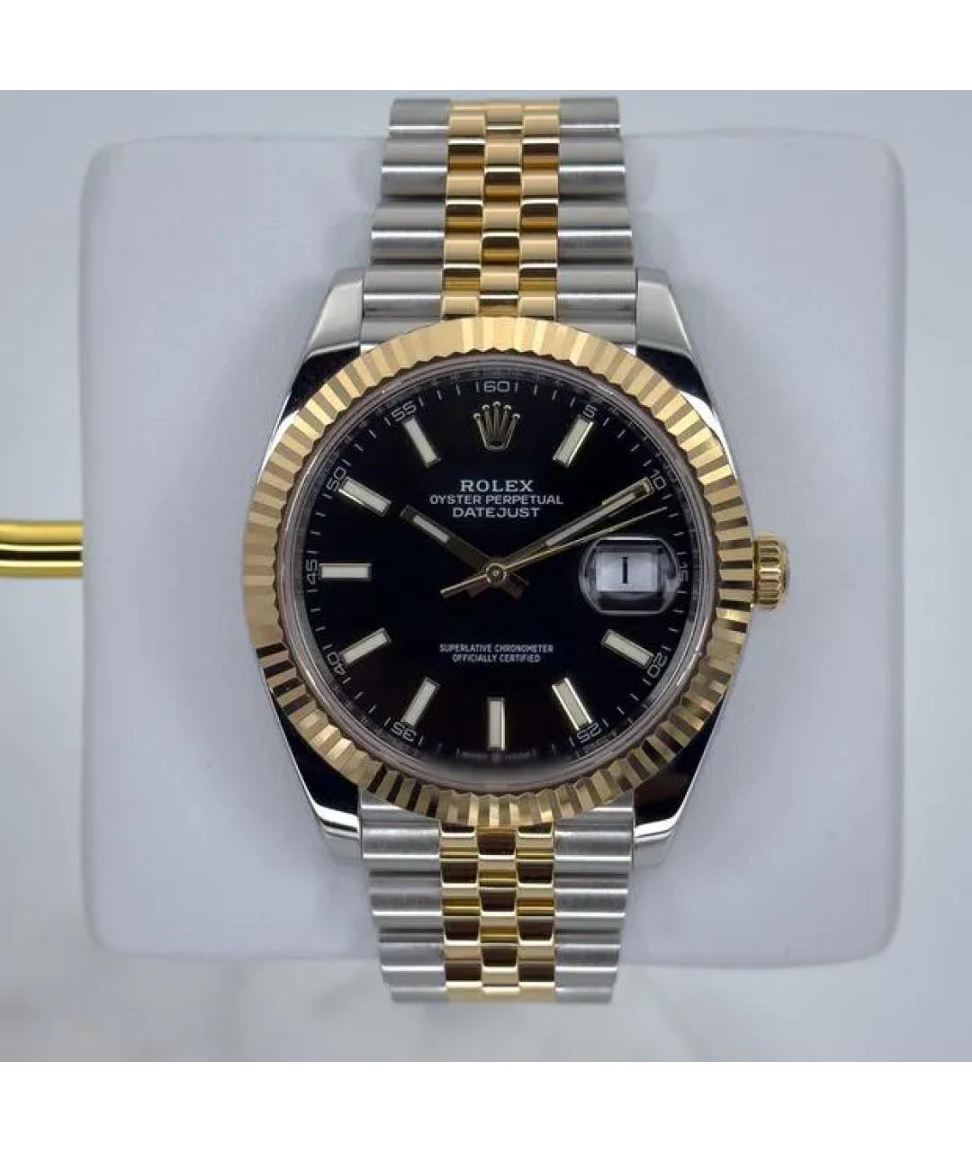 ROLEX Черные часы из желтого золота, фото 2