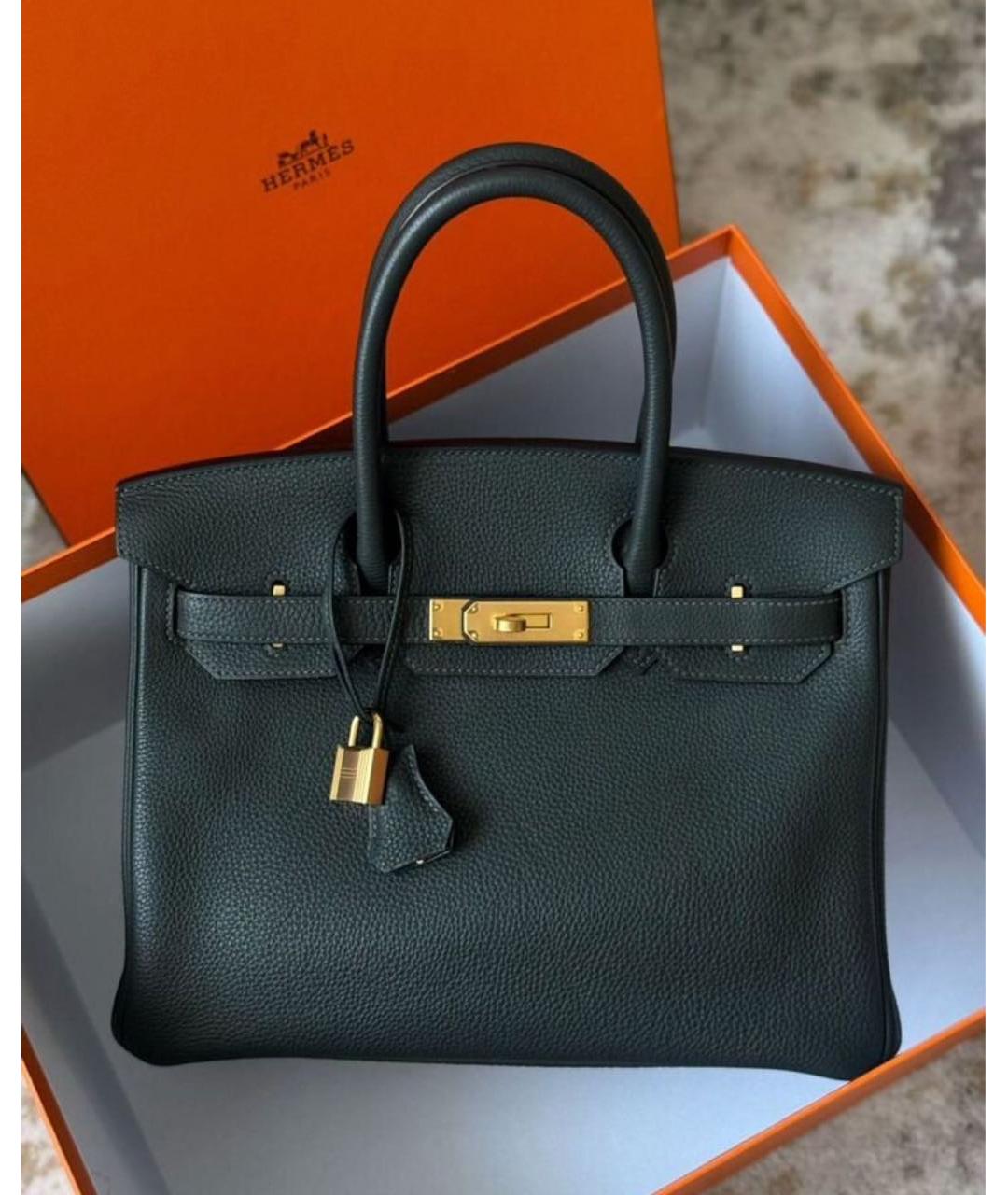 HERMES Черная кожаная сумка тоут, фото 7