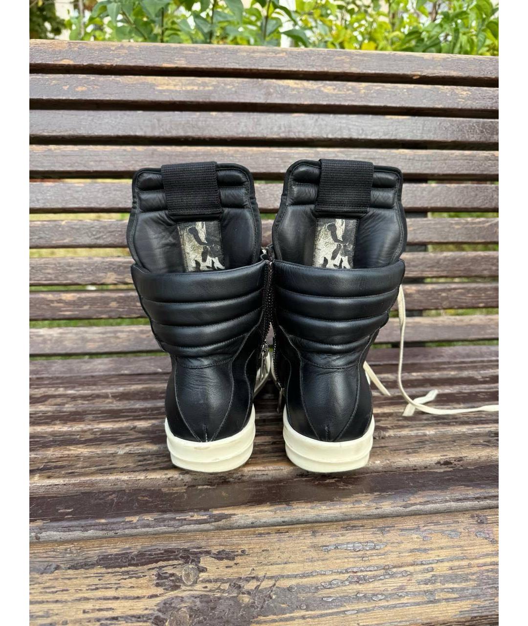 RICK OWENS Черные кожаные высокие кроссовки / кеды, фото 8