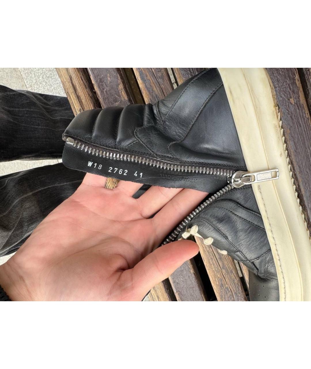 RICK OWENS Черные кожаные высокие кроссовки / кеды, фото 5