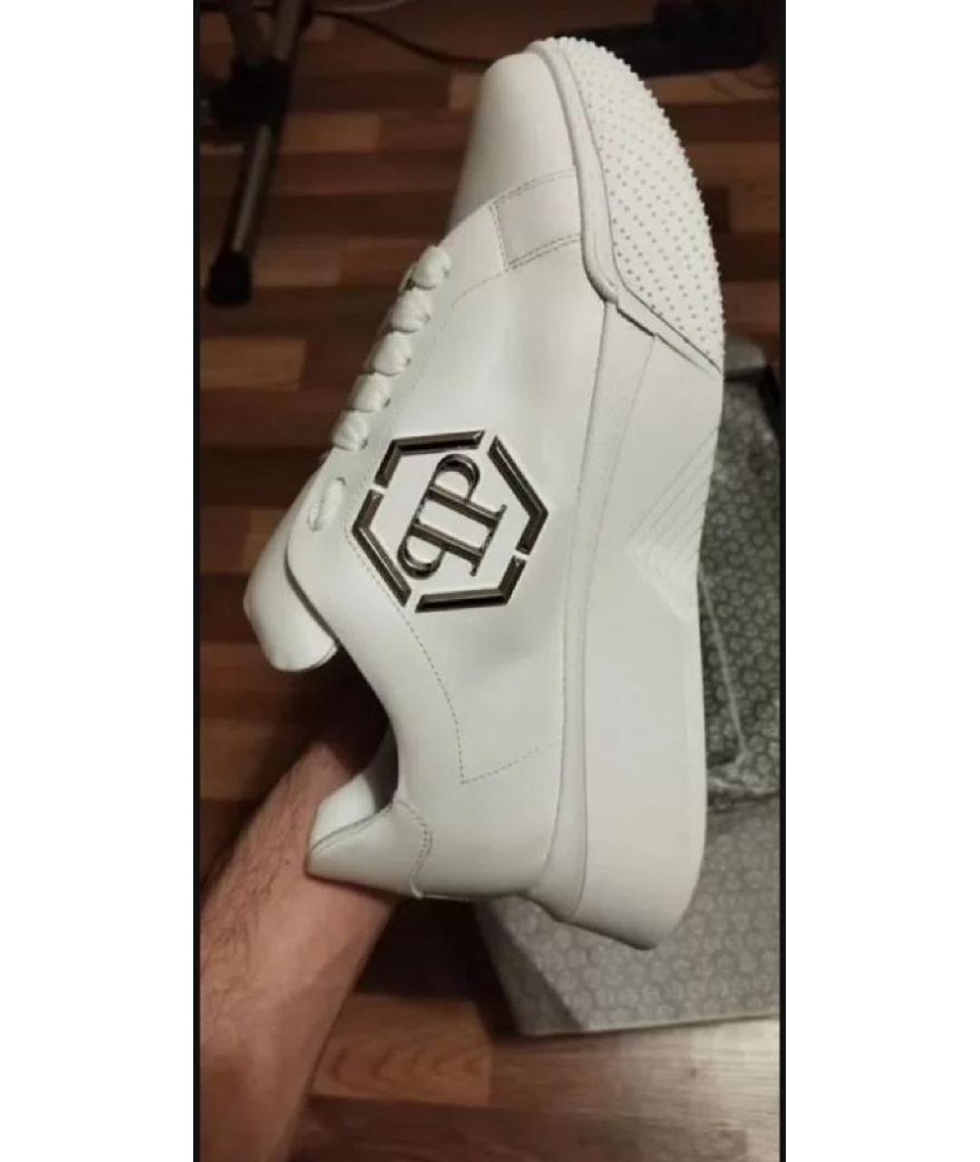 PHILIPP PLEIN Белые кожаные низкие кроссовки / кеды, фото 5