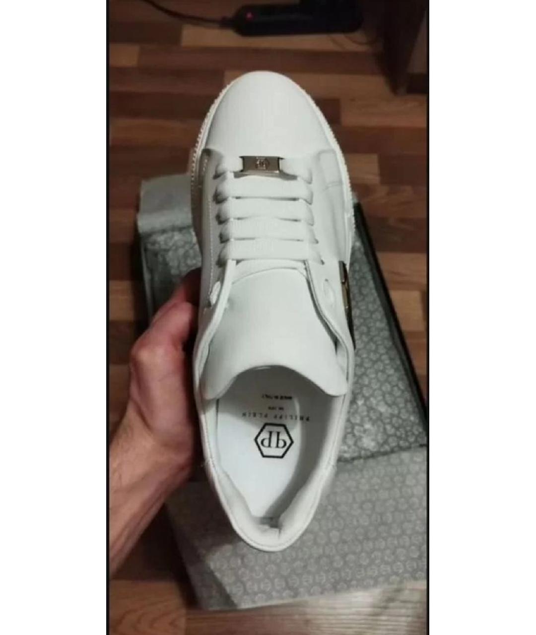 PHILIPP PLEIN Белые кожаные низкие кроссовки / кеды, фото 2