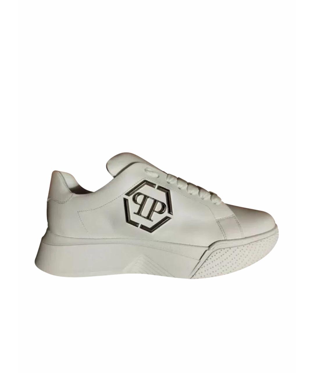 PHILIPP PLEIN Белые кожаные низкие кроссовки / кеды, фото 1