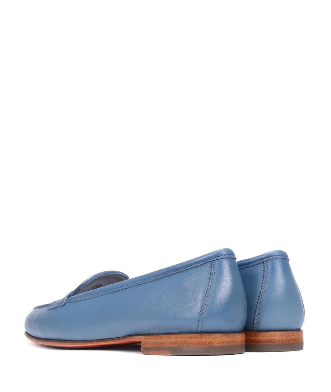 SANTONI Голубые кожаные лоферы, фото 4