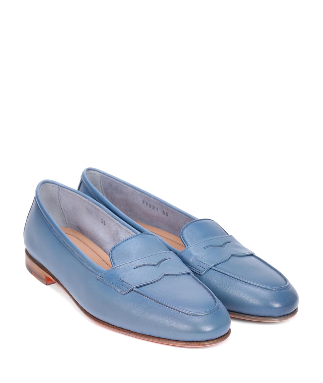SANTONI Голубые кожаные лоферы, фото 2