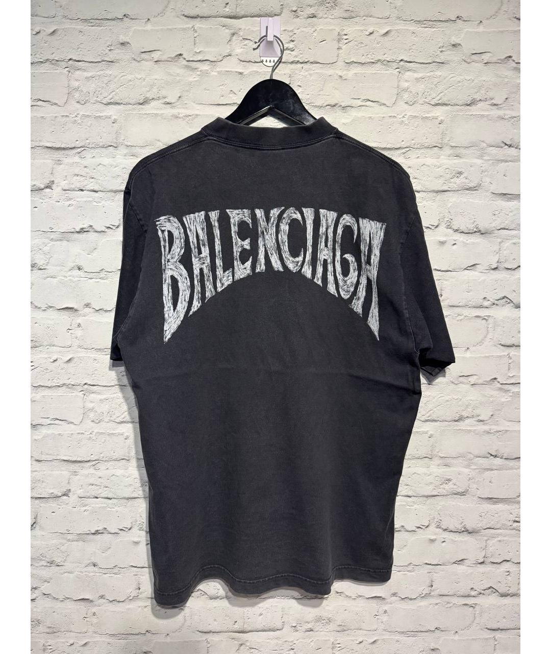 BALENCIAGA Серая хлопковая футболка, фото 2