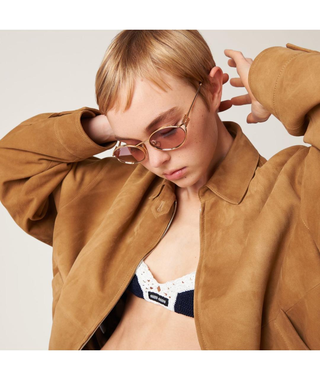 MIU MIU Золотые металлические солнцезащитные очки, фото 2
