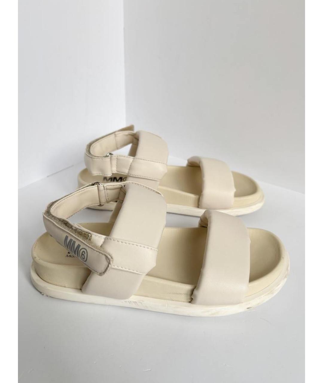 MM6 MAISON MARGIELA Белые кожаные сандалии и шлепанцы, фото 5