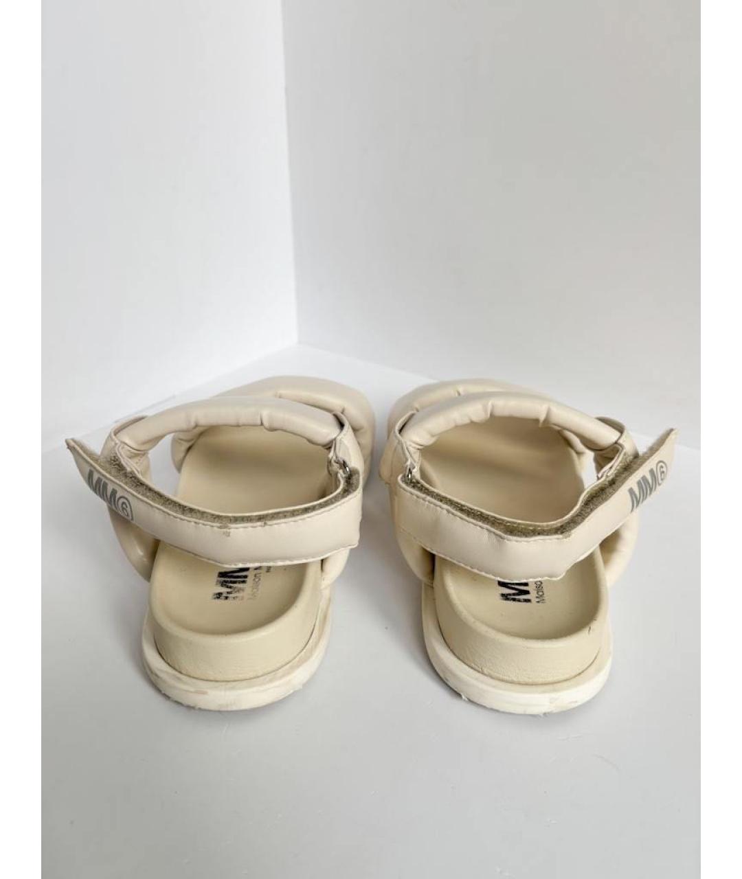 MM6 MAISON MARGIELA Белые кожаные сандалии и шлепанцы, фото 4