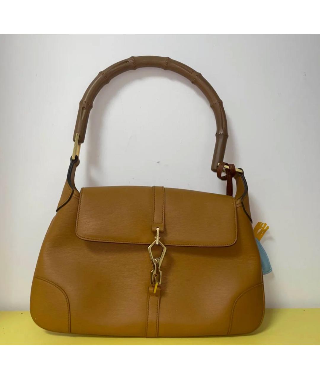 GUCCI Горчичная кожаная сумка с короткими ручками, фото 5