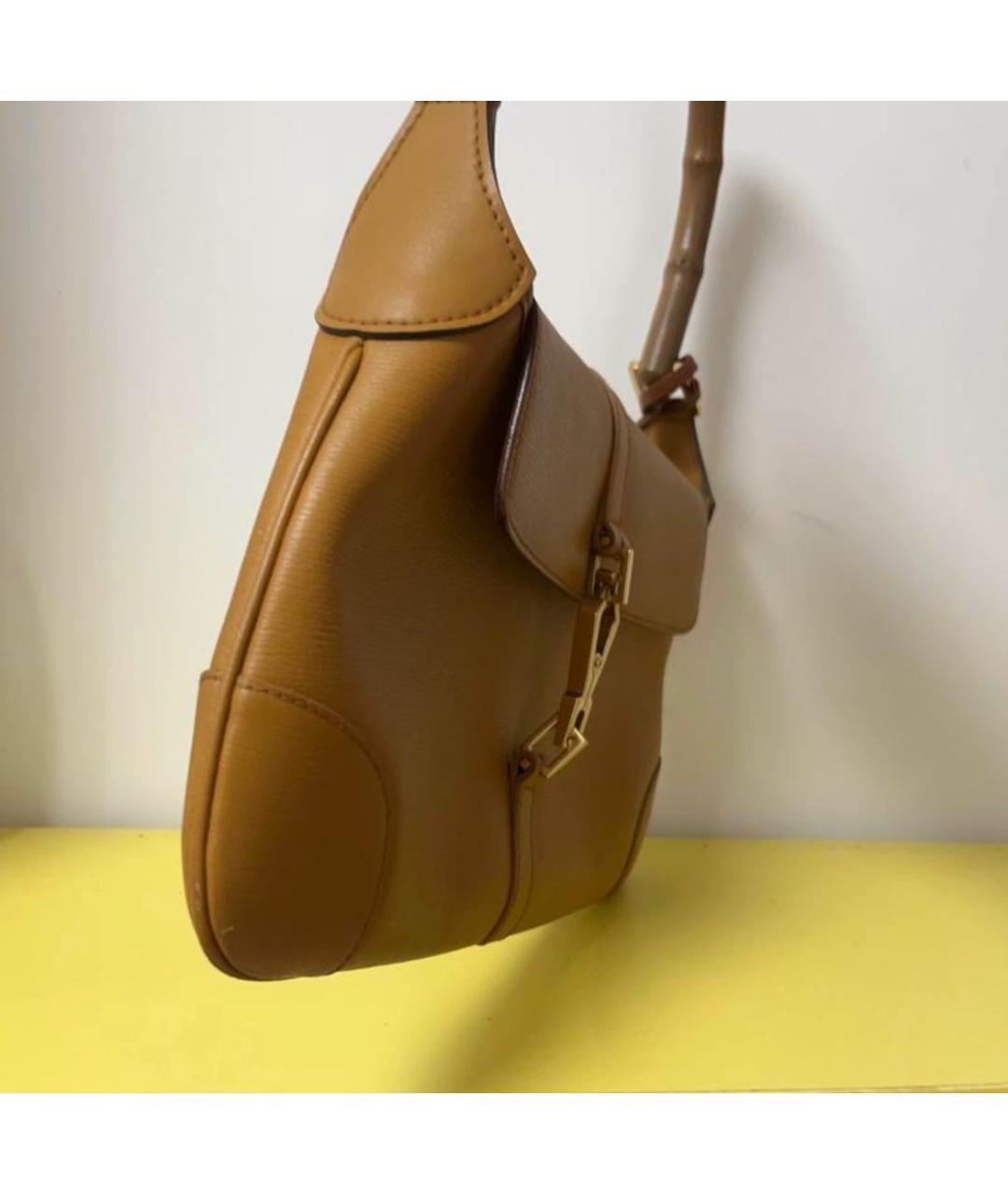 GUCCI Горчичная кожаная сумка с короткими ручками, фото 3
