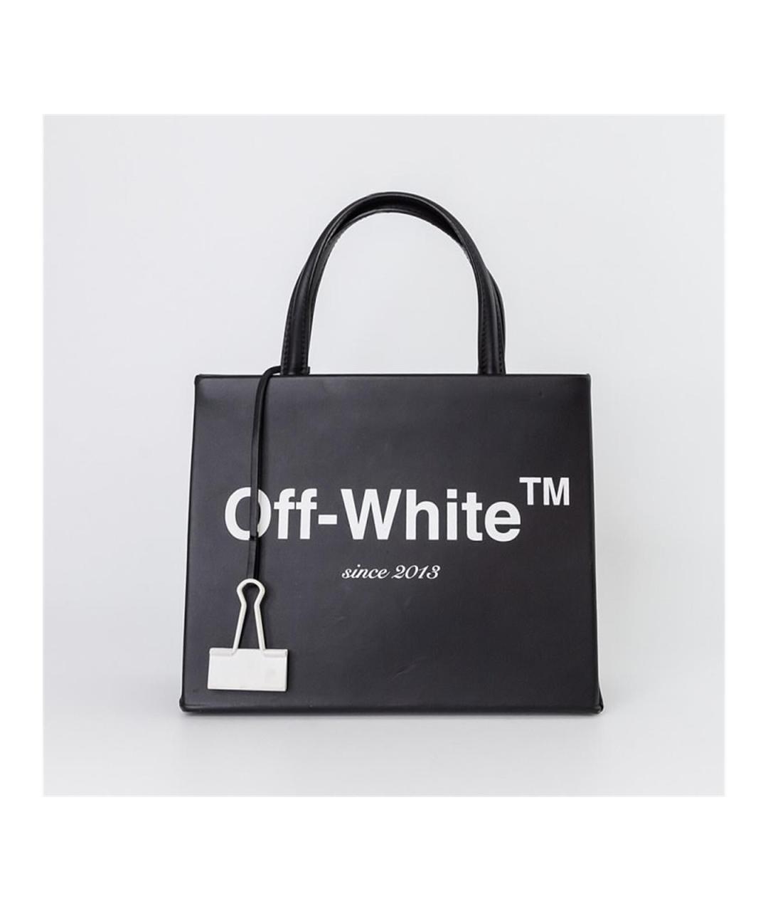 OFF-WHITE Черная кожаная сумка тоут, фото 2