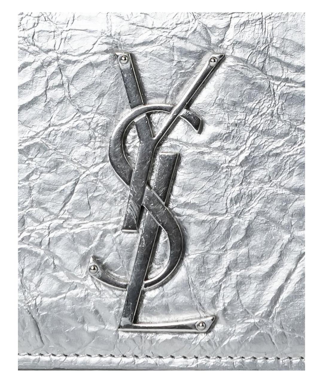 SAINT LAURENT Серебряная кожаная сумка тоут, фото 4