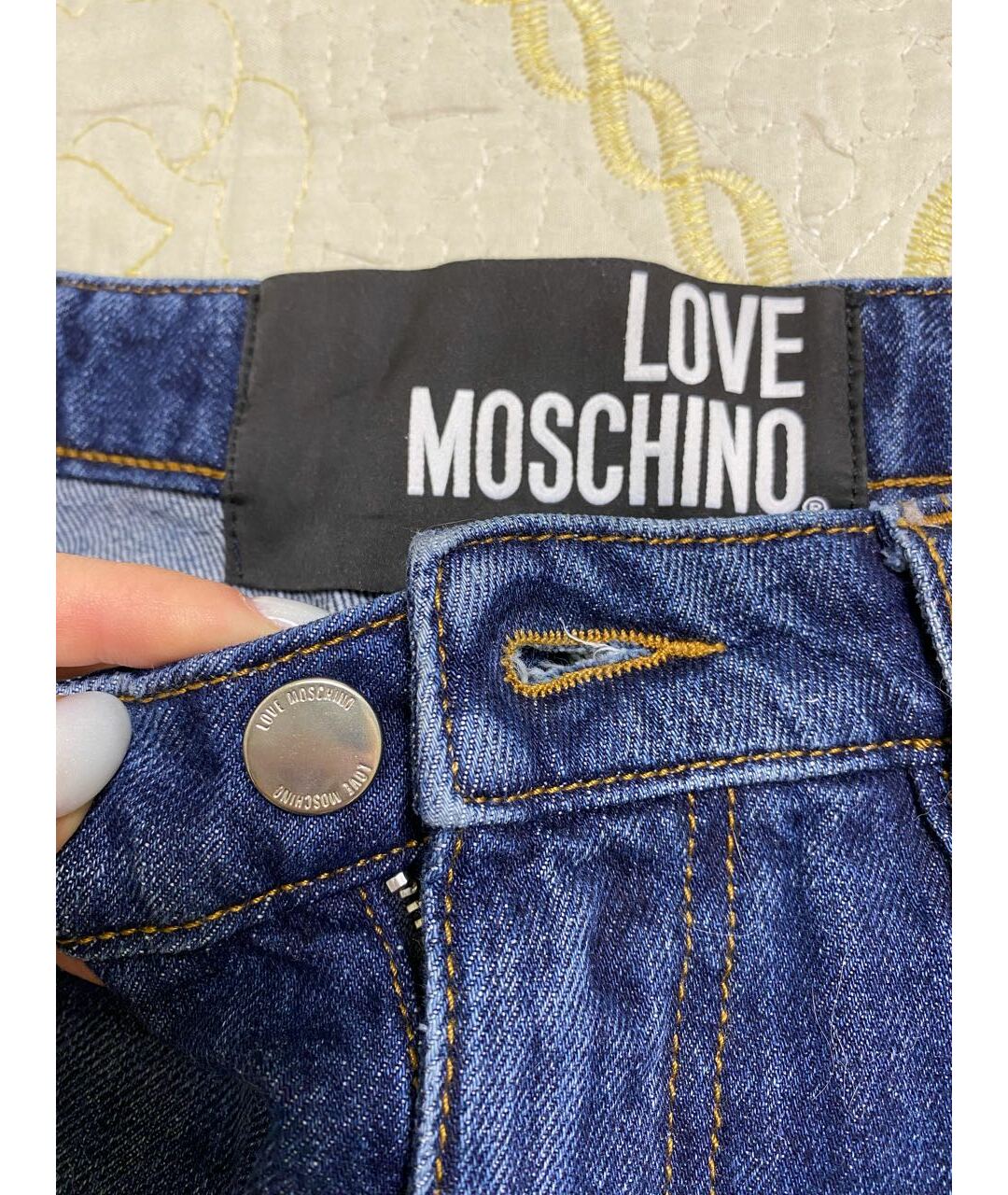 LOVE MOSCHINO Синие хлопковые прямые джинсы, фото 5