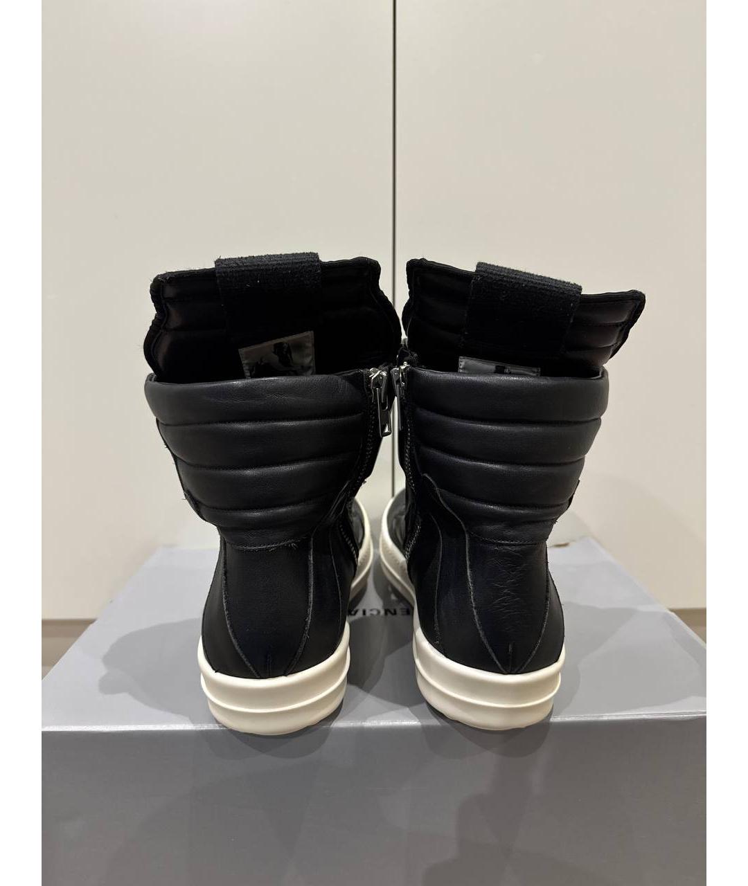 RICK OWENS Черные кожаные высокие кроссовки / кеды, фото 4