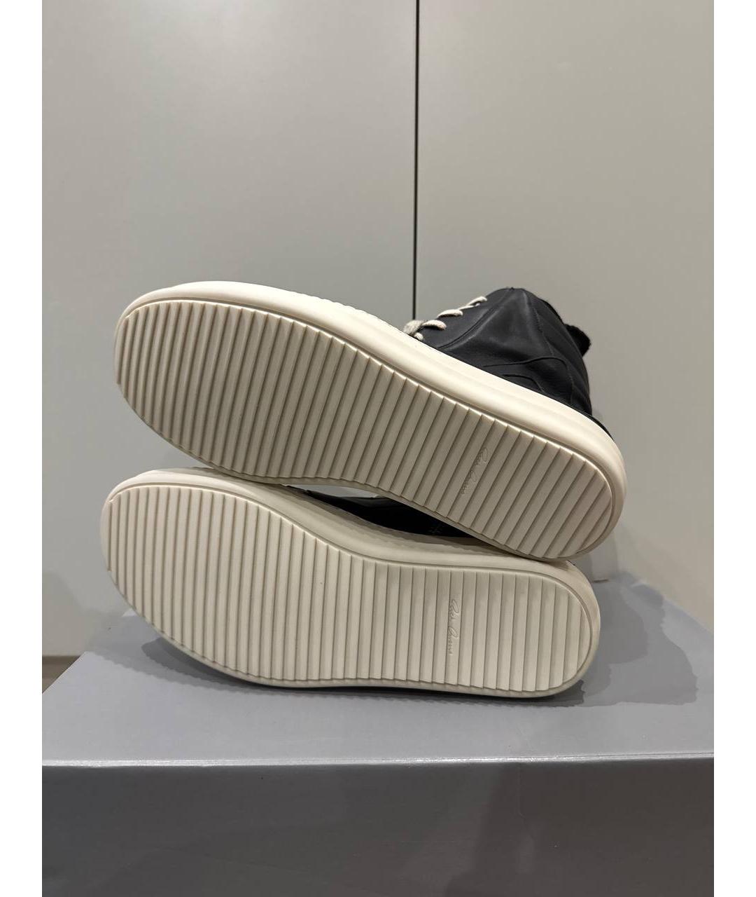 RICK OWENS Черные кожаные высокие кроссовки / кеды, фото 5